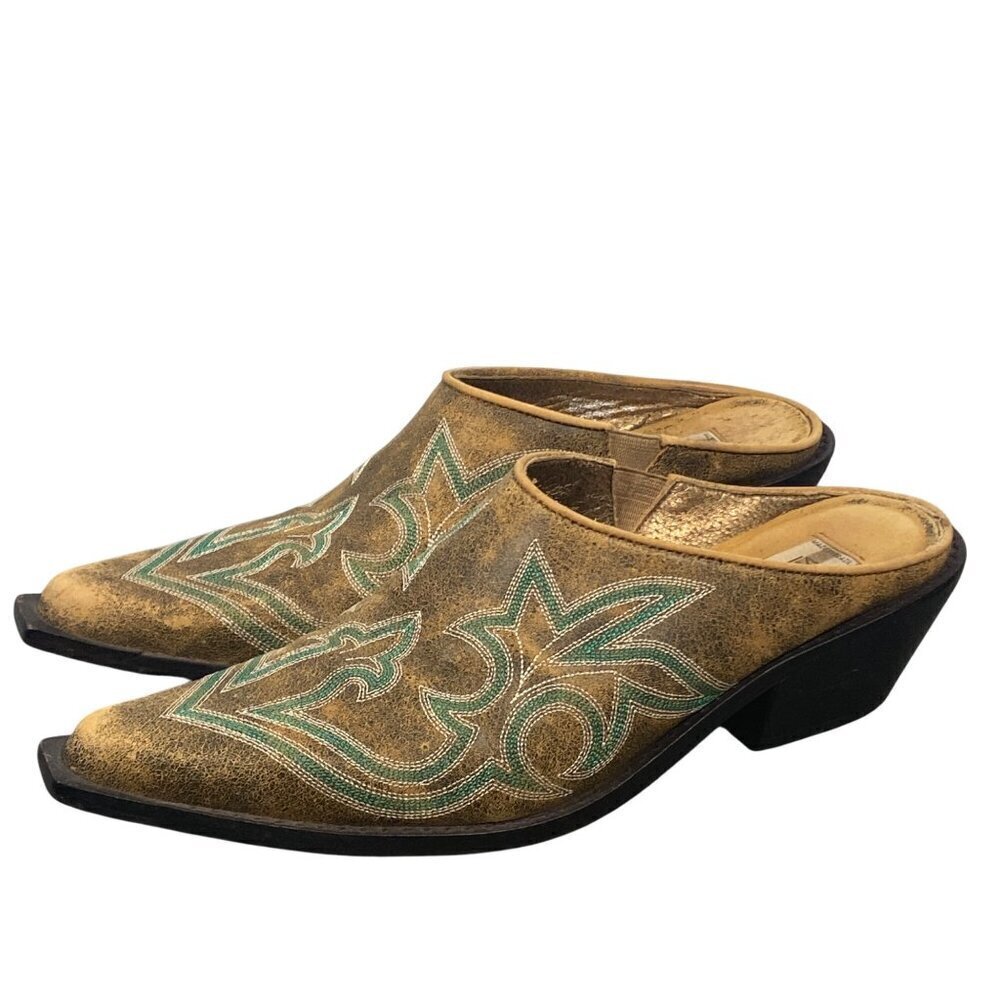 Matisse Western embroidered Mule Slides Distressed Square Toe Block Heel 6.5 - Picture 2 of 12